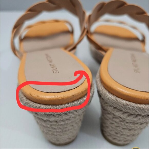 Stuart Weitzman Twist Espadrille Womens 8 Mango Leather Jute Wedge Sandal - Picture 11 of 16